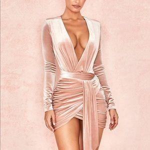 House of CB 'Farrah' Blush Velvet Gathered Dress